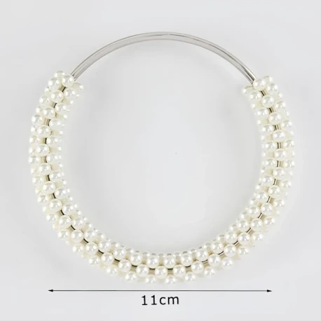 Manico tondo con perle panna e anima in metallo argento ideale per borse e pochette