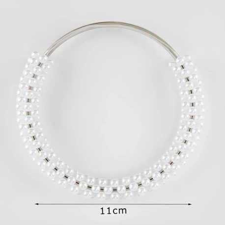 Manico tondo con perle bianche e anima in metallo argento ideale per borse e pochette