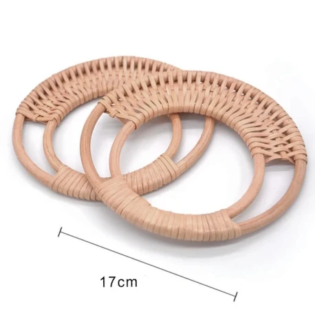 Natural wicker round handles for handmade crochet bags