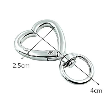 Heart-shaped silver metal snap hooks, elegance and functionality for bags and accessories