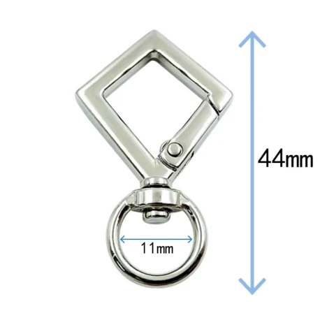Moschettoni a rombo in metallo argento, design geometrico e moderno per borse e accessori
