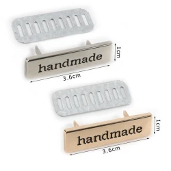 Metal labels with ‘Handmade’ lettering for bags and creative sewing