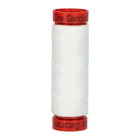 Filo per cucire a mano e a macchina in cotone 100% Tre Cerchi Rosso in colore bianco spoletta da 100y