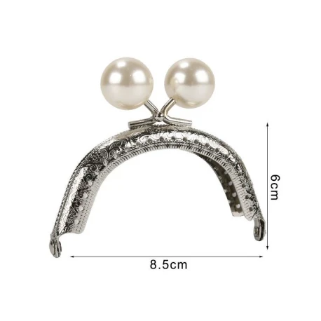 Large pearl clasp purse with silver frame snap fastener