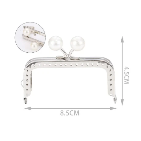 Chiusura clic clac squadrata 8,5 cm con sfere perla