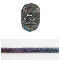 Iridescent metallic Lycra ribbon yarn for handmade bags