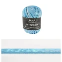 Iridescent metallic Lycra ribbon yarn for handmade bags