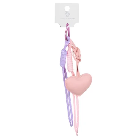 Puffy heart faux leather bag charm with braided cords