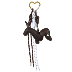 Faux leather dachshund bag charm with gold heart clip