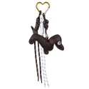 Faux leather dachshund bag charm with gold heart clip
