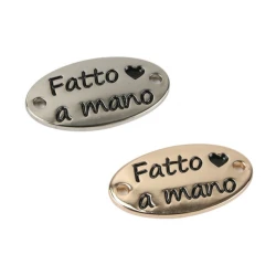 Etichetta in metallo da cucire “Fatto a Mano” oro/argento