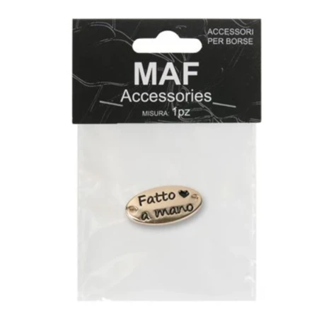 Etichetta in metallo da cucire “Fatto a Mano” oro/argento