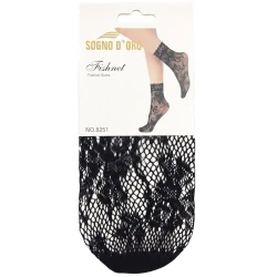 Women's fishnet and floral lace ankle socks in black