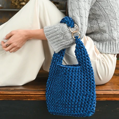 Soft velvet flat tubular yarn for crochet bags