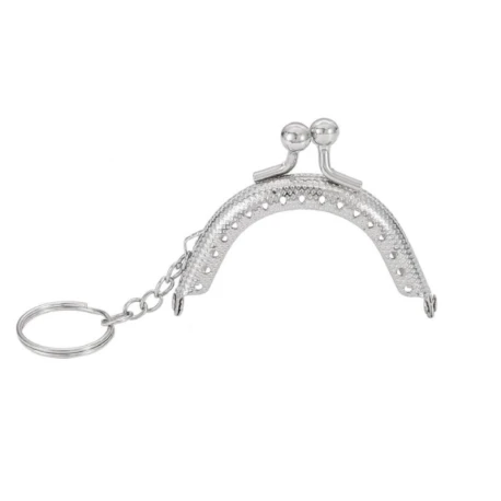 Silver 6.5cm metal kiss clasp coin purse frame with keychain