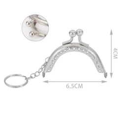 Silver 6.5cm metal kiss clasp coin purse frame with keychain 2