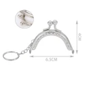 Silver 6.5cm metal kiss clasp coin purse frame with keychain