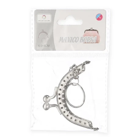 Silver 6.5cm metal kiss clasp coin purse frame with keychain