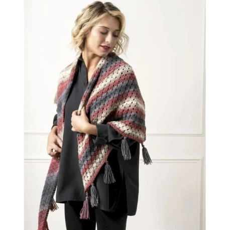 DMC Brio knitting pattern leaflet for tasseled shawl