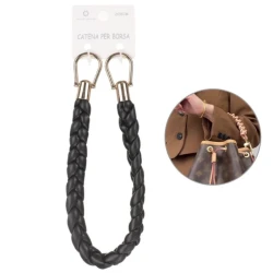 Coppia manici intrecciati ecopelle 50 cm anelli oro 2