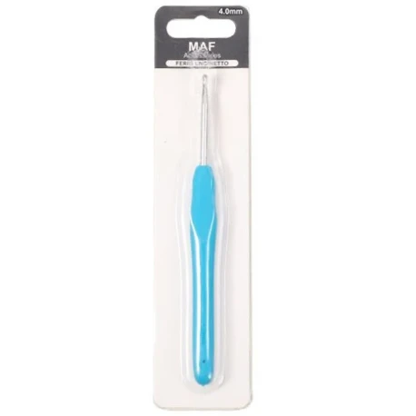 Uncinetto ergonomico 4.0 mm azzurro con manico in plastica
