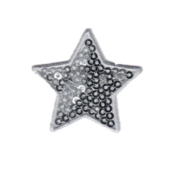 Star Sequins Silver patch heat-activated sequin appliqué