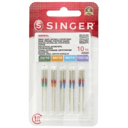 SINGER machine needles 70,80,90,100 Assorted 10 pieces with flat head
