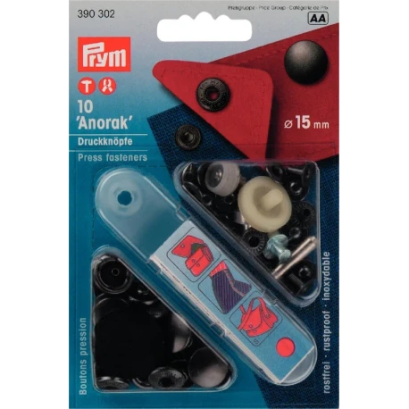 Bottoni a pressione ANORAK NERO 15 mm - 390302 Prym