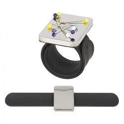 Black magnetic pincushion bracelet with silicone strap