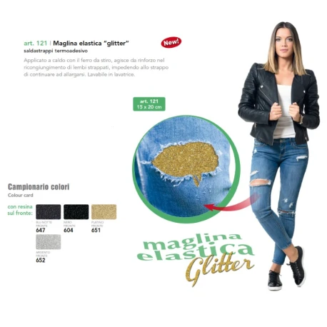Saldastrappi GLITTER in MAGLINA termoadesivo 15 x 20 cm - 121 Marbet