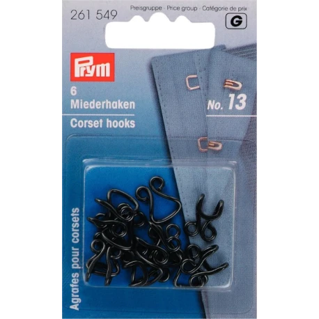 Bodice hooks and eyes, No. 13, black - 261549 Prym