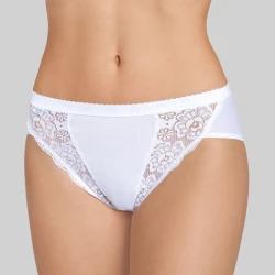 Sloggi CHIC TAI donna slip in cotone sgambato con pizzo bianco