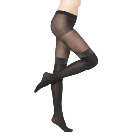 Black lurex fashion tights with over the knee sock pattern - Pompea Viviana