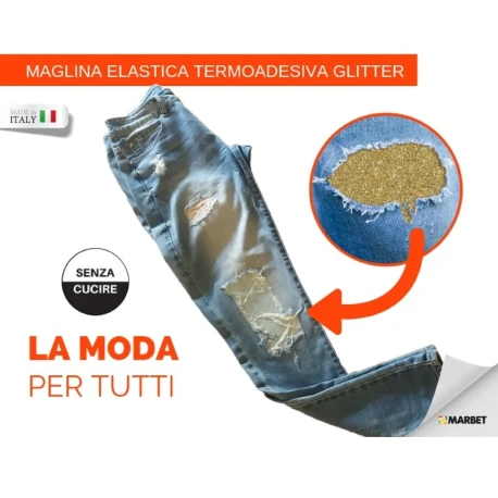 Saldastrappi GLITTER in MAGLINA termoadesivo 15 x 20 cm - 121 Marbet