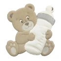 Teddy bear with baby bottle appliqué and embroidered baby - Modidea