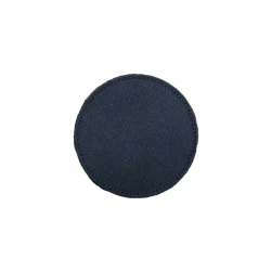 Round blue embroidered iron-on patch application