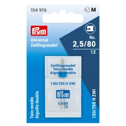 Aghi per macchina gemelli UNIVERSALI con testa piatta per cuciture doppie e decorative, 80mm/2,5mm - 154916 Prym 2