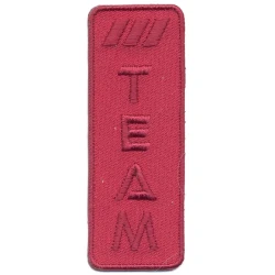 TEAM vertical RED heat-activated embroidered appliqué