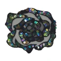 Black tulle and sequin flower sew-on appliqué patch