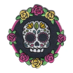 Blue Mexican skull Dia de Los Muertos iron-on embroidered patch