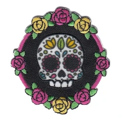 Blue Mexican skull Dia de Los Muertos iron-on embroidered patch 2