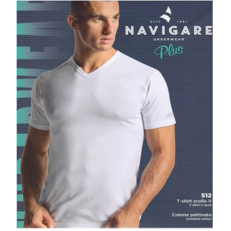Short-sleeved V-neck T-shirt in combed cotton - 512 Navigare Underwear