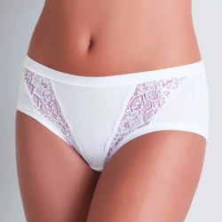 Cotonella Women's mid-rise briefs in stretch cotton, embellished with refined lace inserts