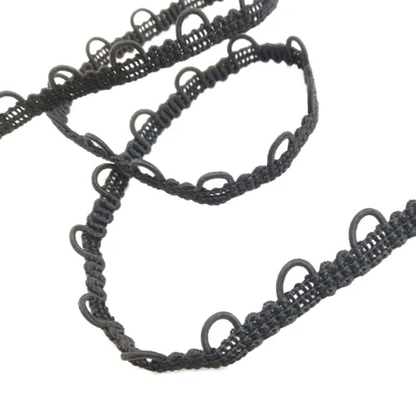 10 mm high elasticated buttonhole trimming - black
