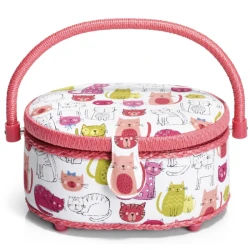 Cestino portalavoro cucito a forma leggermente ovale in fantasia kitty - 612043 Prym