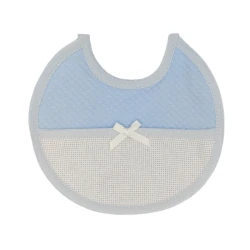 Bavaglino neonato in cotone celeste con fiocchetto e tela Aida da ricamare - Modidea