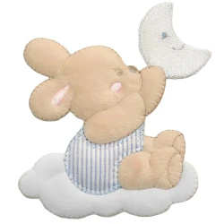 Bunny on cloud and moon embroidered pathc baby appliqué for blankets