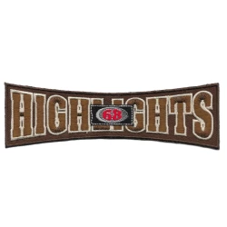 Scritta marrone logo Highlights 68 applicazione patch ricamata e termoadesiv