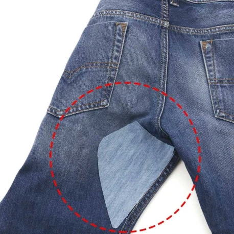Heat-adhesive denim crotch patch for jeans repair