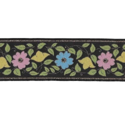 Passamaneria bordo decorativo nero 5cm ricamato con fiori e filo lurex